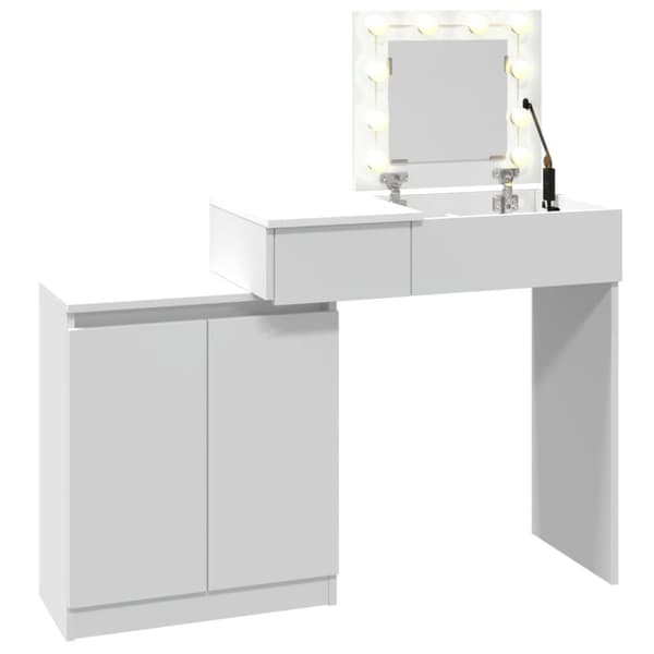 vidaXL makeupbord med LED-lys 115x37x110,5 cm hvid