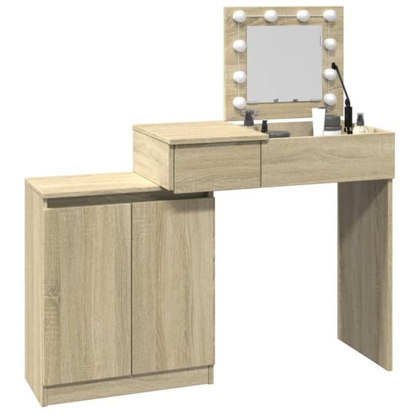 vidaXL makeupbord med LED-lys 115x37x110,5 cm brun sonoma-eg