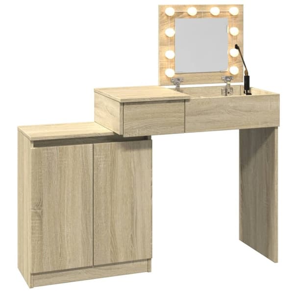 vidaXL makeupbord med LED-lys 115x37x110,5 cm brun sonoma-eg