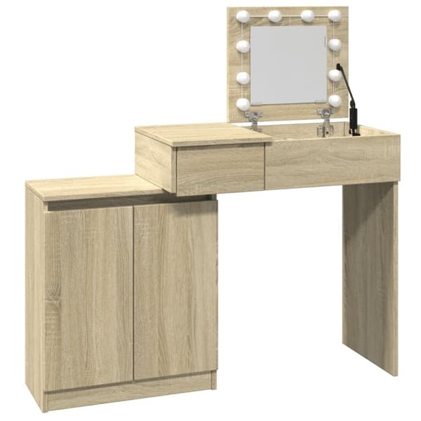 vidaXL makeupbord med LED-lys 115x37x110,5 cm brun sonoma-eg