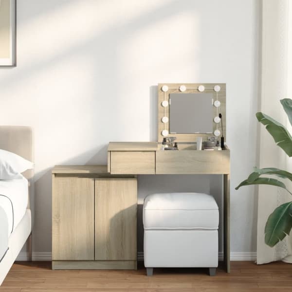 vidaXL makeupbord med LED-lys 115x37x110,5 cm brun sonoma-eg
