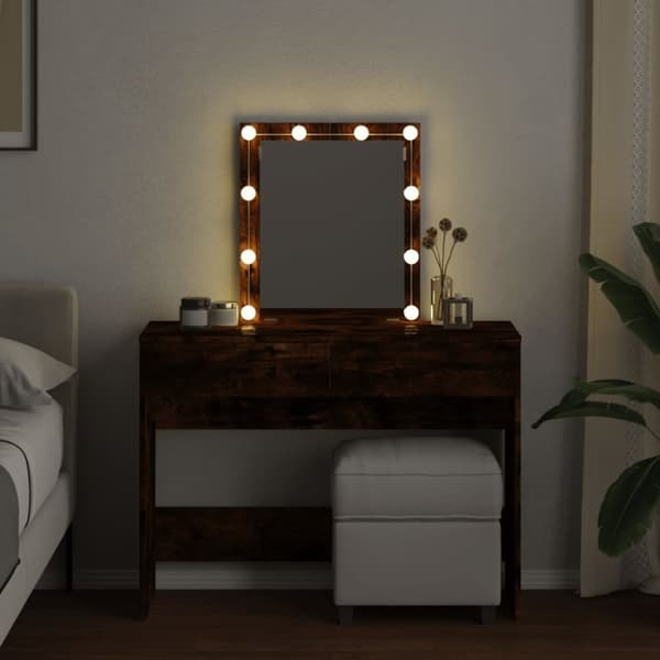 vidaXL makeupbord med LED-lys 100x40x130 cm røget egetræsfarve