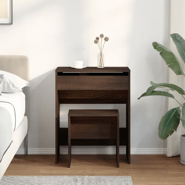 vidaXL Meikkipöytä ja jakkara ruskea tammi 60x40x113,5 cm