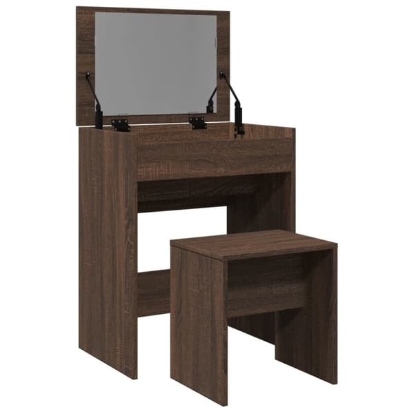 vidaXL Meikkipöytä ja jakkara ruskea tammi 60x40x113,5 cm