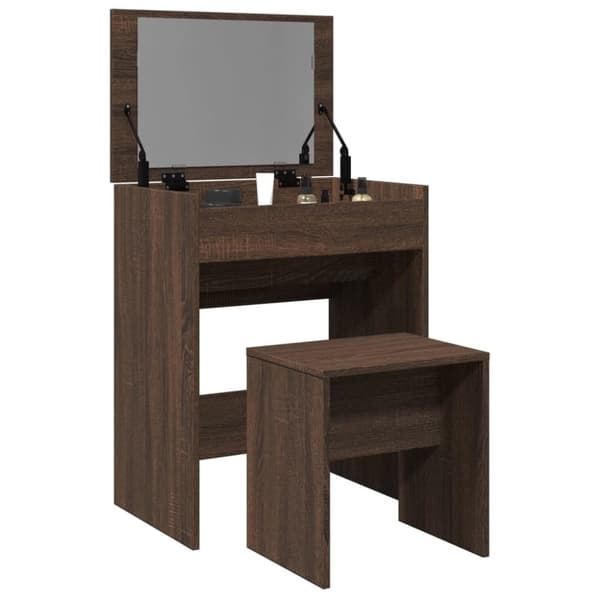 vidaXL Meikkipöytä ja jakkara ruskea tammi 60x40x113,5 cm