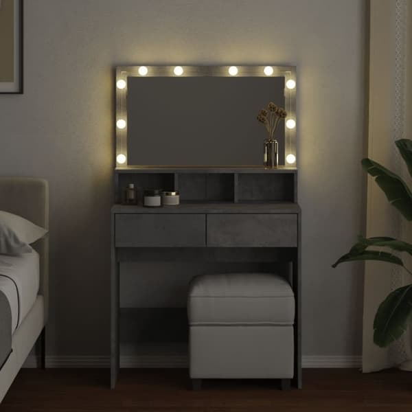 vidaXL Peilipöytä LED-valoilla betoninharmaa 80x41x134,5 cm
