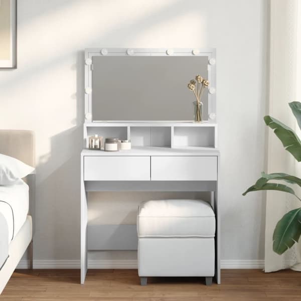 vidaXL Peilipöytä LED-valoilla valkoinen 80x41x134,5 cm
