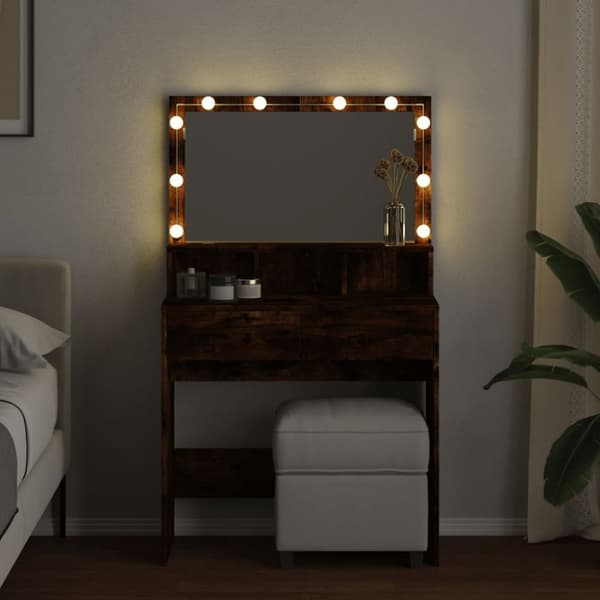 vidaXL Peilipöytä LED-valoilla savutammi 80x41x134,5 cm