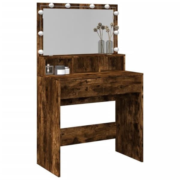 vidaXL Peilipöytä LED-valoilla savutammi 80x41x134,5 cm