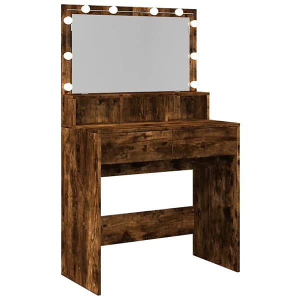 vidaXL Peilipöytä LED-valoilla savutammi 80x41x134,5 cm