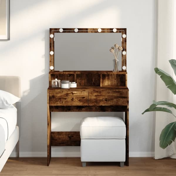 vidaXL Peilipöytä LED-valoilla savutammi 80x41x134,5 cm
