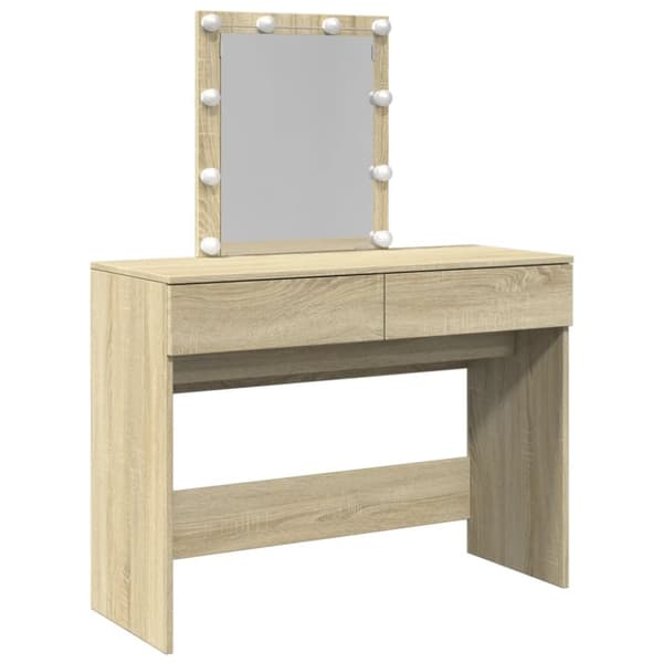 vidaXL makeupbord med LED-lys 100x40x130 cm brun sonoma-eg