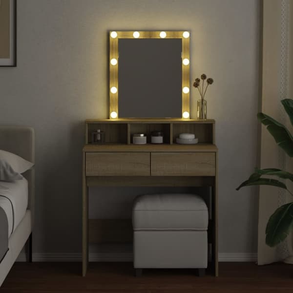 vidaXL Peilipöytä LED-valoilla Sonoma-tammi 80x41x144,5 cm