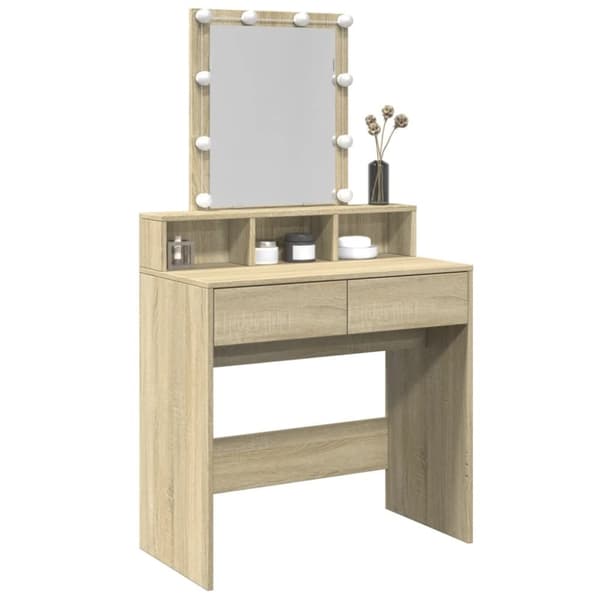 vidaXL Peilipöytä LED-valoilla Sonoma-tammi 80x41x144,5 cm