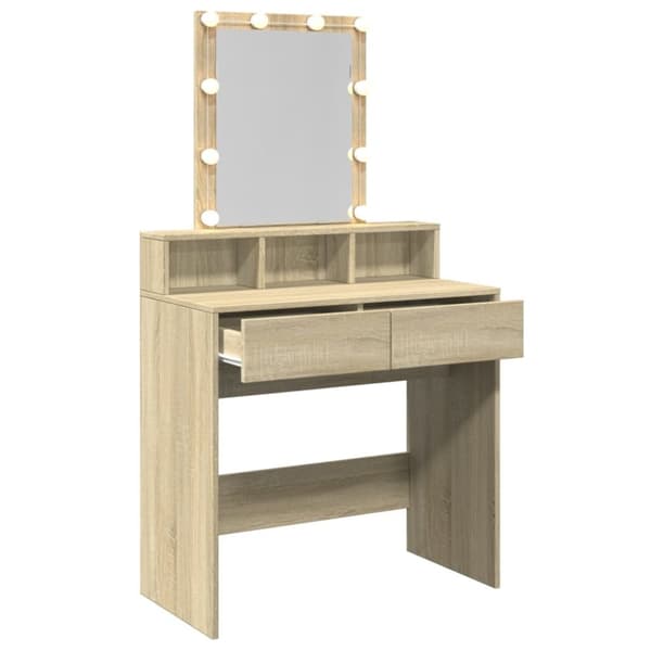 vidaXL Peilipöytä LED-valoilla Sonoma-tammi 80x41x144,5 cm