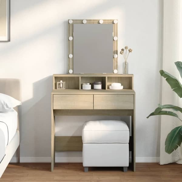 vidaXL Peilipöytä LED-valoilla Sonoma-tammi 80x41x144,5 cm