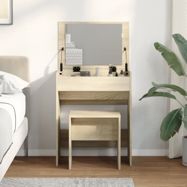 vidaXL Meikkipöytä ja jakkara Sonoma-tammi 60x40x113,5 cm