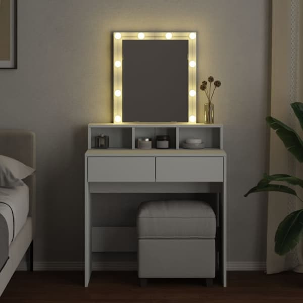 vidaXL Peilipöytä LED-valoilla valkoinen 80x41x144,5 cm