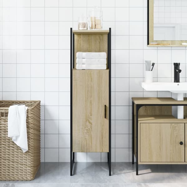 badeværelsesskab 33x33x120,5 cm konstrueret træ sonoma-eg