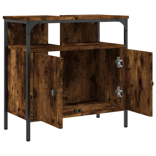 Tvättställsskåp rökfärgad ek 60x30x60 cm konstruerat trä