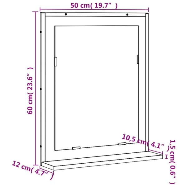 spejl med hylde 50x12x60 cm konstrueret træ grå sonoma-eg