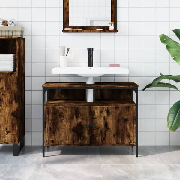 underskab til håndvask 80x30x60 cm konstrueret træ røget eg