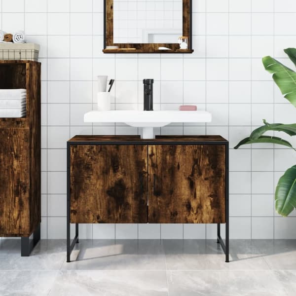 underskab til håndvask 80x33x60 cm konstrueret træ røget eg