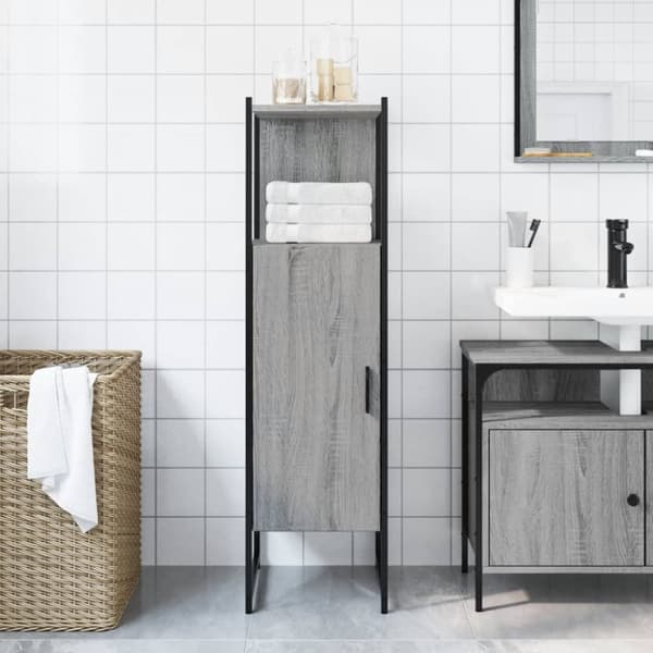 badeværelsesskab 33x33x120,5 cm konstrueret træ grå sonoma-eg
