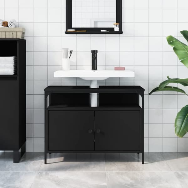 Kylpyhuoneen pesuallaskaappi musta 80x30x60 cm tekninen puu