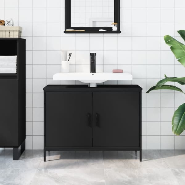 underskab til håndvask 80x30x60 cm konstrueret træ sort