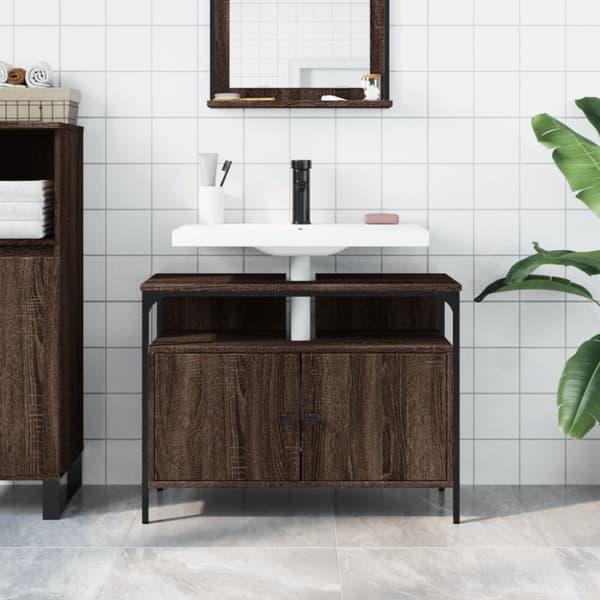 underskab til håndvask 80x30x60 cm konstrueret træ brunt eg