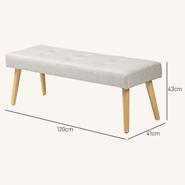 Rootz stoppad bänk - Sovrumsbänk - Fönstersäte - Tjock stoppning - Imitation av linne - Ben i naturträ - 120cm x 41cm x 43cm