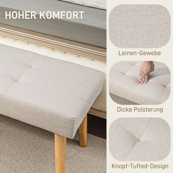 Rootz stoppad bänk - Sovrumsbänk - Fönstersäte - Tjock stoppning - Imitation av linne - Ben i naturträ - 120cm x 41cm x 43cm