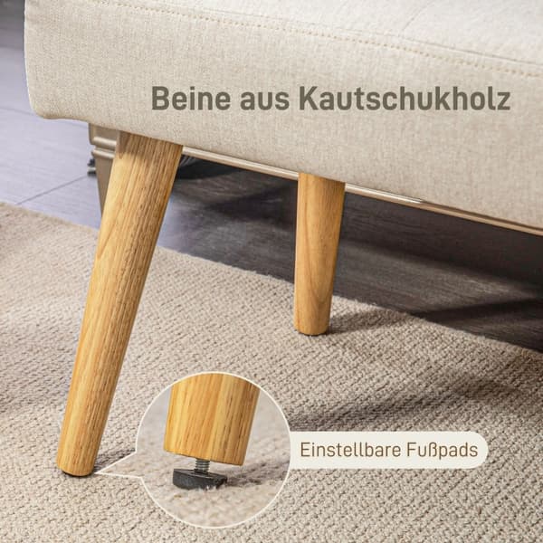 Rootz stoppad bänk - Sovrumsbänk - Fönstersäte - Tjock stoppning - Imitation av linne - Ben i naturträ - 120cm x 41cm x 43cm