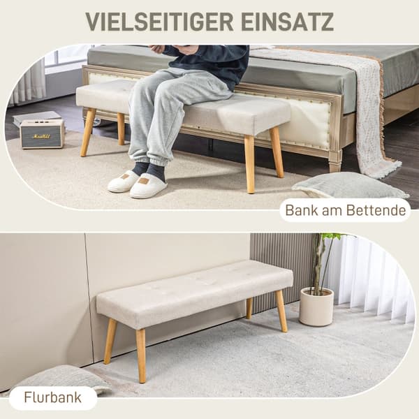Rootz stoppad bänk - Sovrumsbänk - Fönstersäte - Tjock stoppning - Imitation av linne - Ben i naturträ - 120cm x 41cm x 43cm
