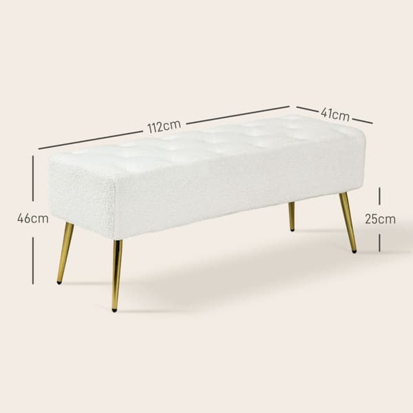 Rootz Sängbänk med Faux Lammullsöverdrag - Stoppad bänk - Sovrumsbänk - Tjock stoppning - Stålben - Krämfärgad - 112cm x 41cm x 46cm