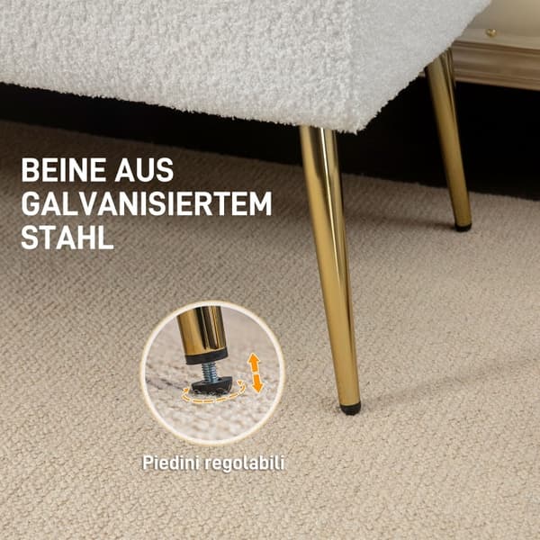 Rootz Sängbänk med Faux Lammullsöverdrag - Stoppad bänk - Sovrumsbänk - Tjock stoppning - Stålben - Krämfärgad - 112cm x 41cm x 46cm