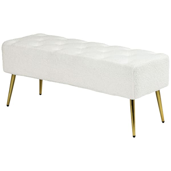 Rootz Sängbänk med Faux Lammullsöverdrag - Stoppad bänk - Sovrumsbänk - Tjock stoppning - Stålben - Krämfärgad - 112cm x 41cm x 46cm