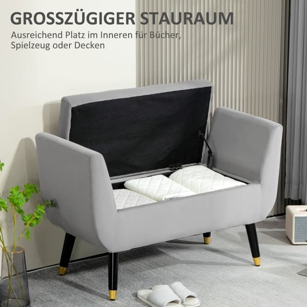 Rootz Vintage Glamour -penkki - Napeilla varustettu muotoilu - Kultaiset jalat - Säilytystila - Vaaleanharmaa - 107cm x 42cm x 65cm