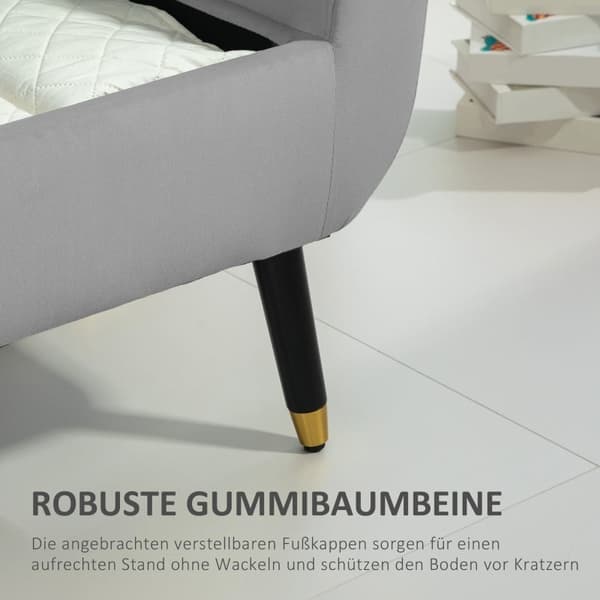 Rootz Vintage Glamour -penkki - Napeilla varustettu muotoilu - Kultaiset jalat - Säilytystila - Vaaleanharmaa - 107cm x 42cm x 65cm