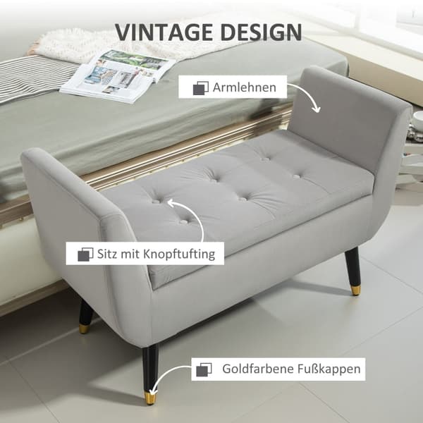 Rootz Vintage Glamour -penkki - Napeilla varustettu muotoilu - Kultaiset jalat - Säilytystila - Vaaleanharmaa - 107cm x 42cm x 65cm