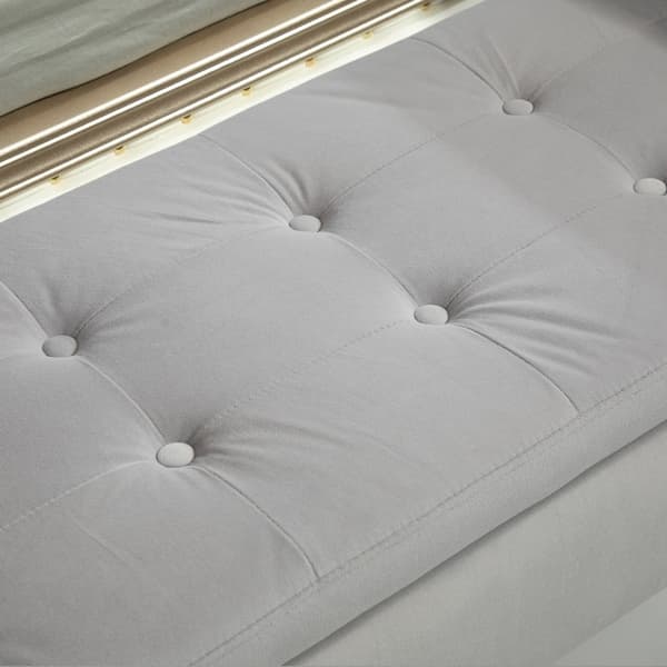 Rootz Vintage Glamour -penkki - Napeilla varustettu muotoilu - Kultaiset jalat - Säilytystila - Vaaleanharmaa - 107cm x 42cm x 65cm