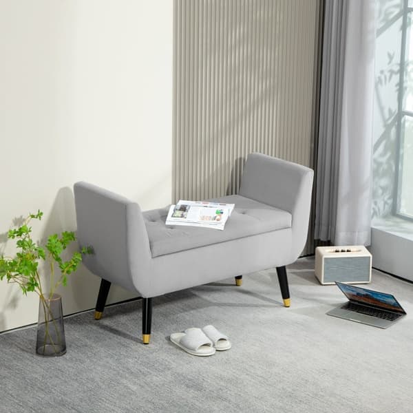 Rootz Vintage Glamour -penkki - Napeilla varustettu muotoilu - Kultaiset jalat - Säilytystila - Vaaleanharmaa - 107cm x 42cm x 65cm
