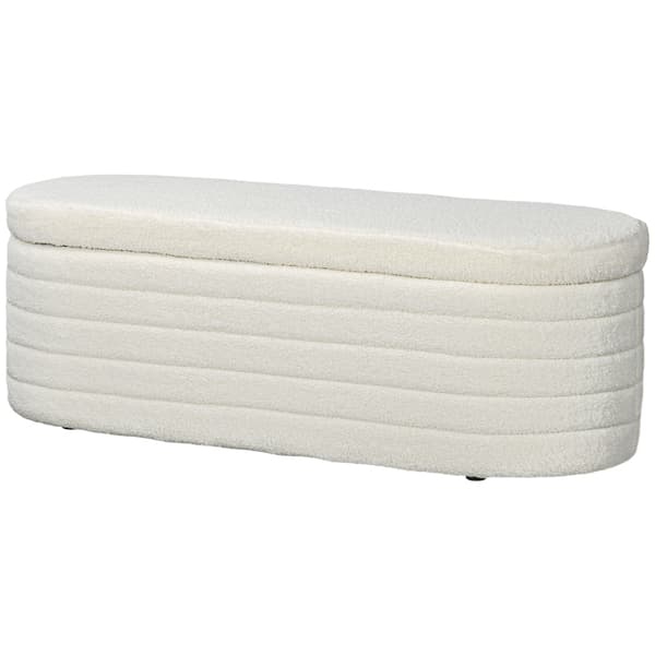 Rootz pehmustettu sänkypenkki - säilytysarkkupenkki - ikkunalaudoituspenkki - Teddy fleece -päällinen - eukalyptuspuu - 116 cm x 41 cm x 40,5 cm