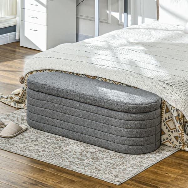 Rootz polstret sengebænk - Opbevaring Ottoman - Vinduessæde - 100% polyester - Eucalyptus træramme - 116 cm x 41 cm x 40,5 cm
