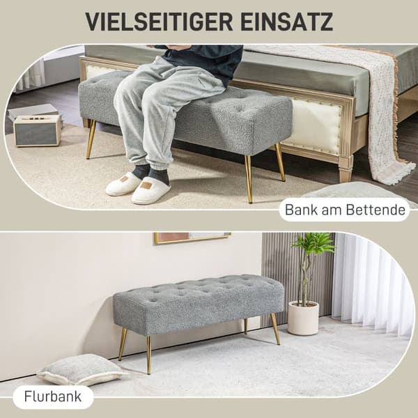 Rootz Modern Sängbänk - Fönstersäte - Matsalsbänk - Faux lammull - Tjock stoppning - 112cm x 41cm x 46cm