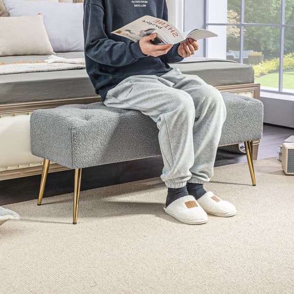 Rootz Modern Sängbänk - Fönstersäte - Matsalsbänk - Faux lammull - Tjock stoppning - 112cm x 41cm x 46cm