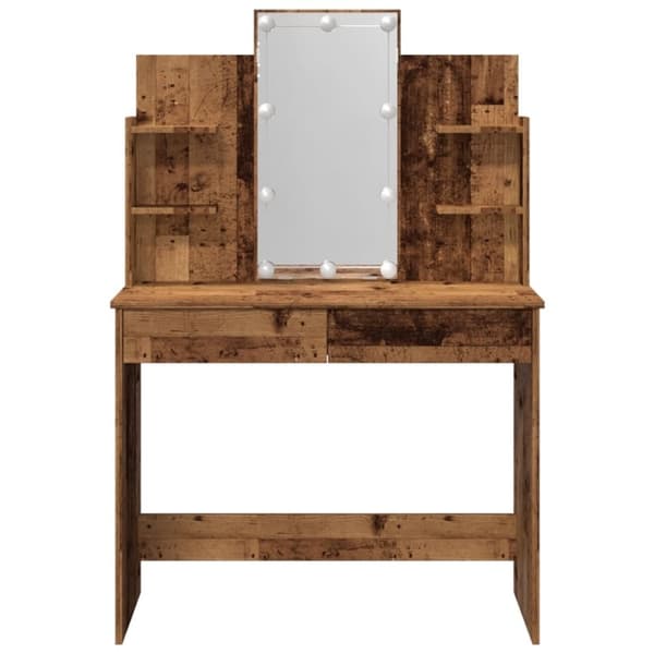 vidaXL Peilipöytä LED-valoilla vanha puu 96x40x142 cm