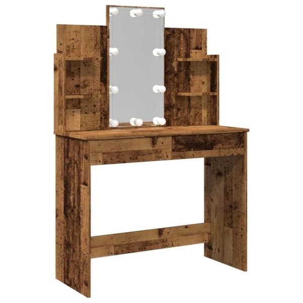 vidaXL Peilipöytä LED-valoilla vanha puu 96x40x142 cm