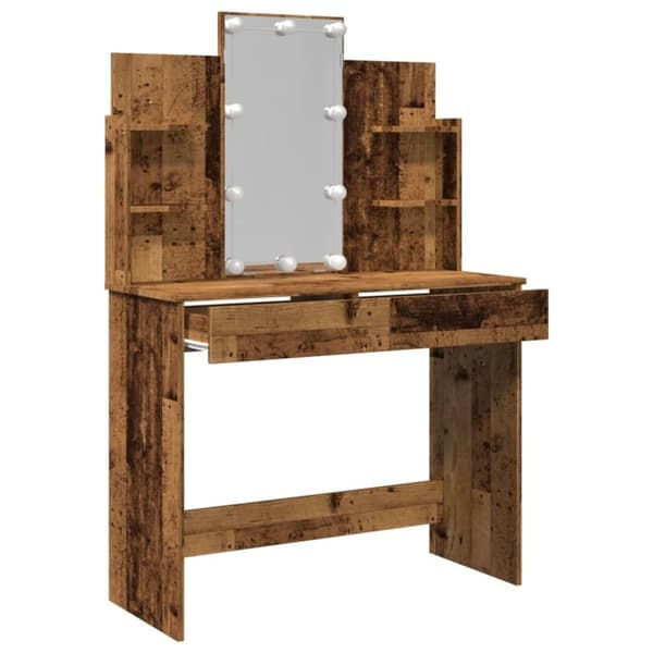 vidaXL Sminkebord med LED gammelt tre 96x40x142 cm